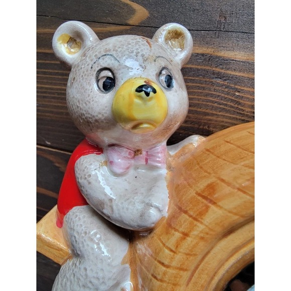 Vintage Ceramic Bear Mantle Table Clock Made In Japan - Picture 3 of 13